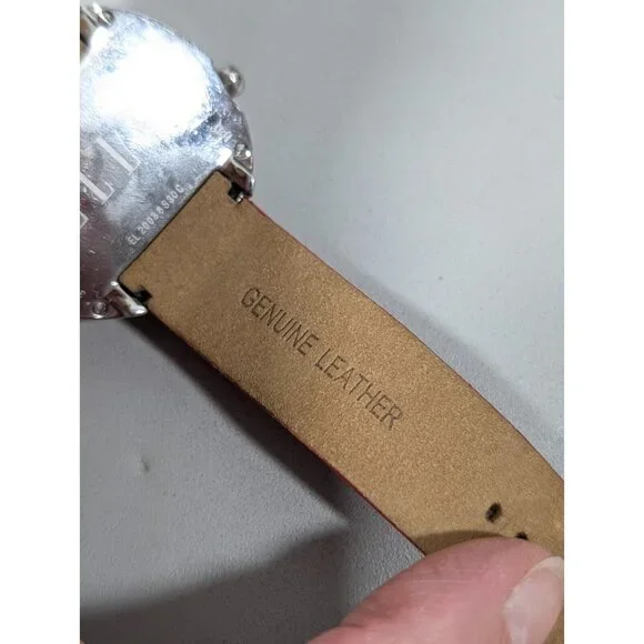 Elle Womens Dual Time Watch Airplane Travel Crystal Accent Red Leather Band - Picture 8 of 15